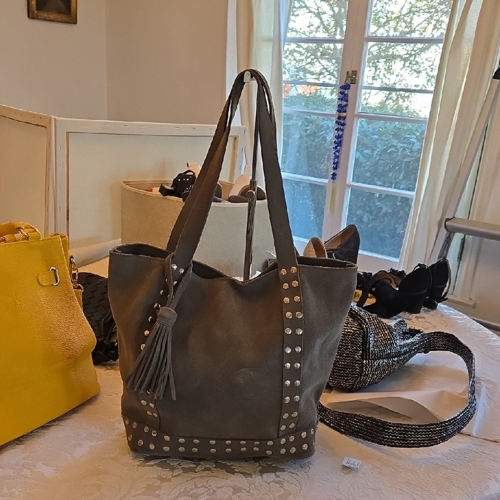 Chic Studded Tote Bag in Taupe